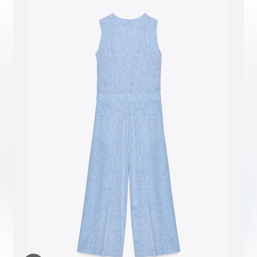 Zara NWT linen blend waistcoat jumpsuit blue 8461/789 - Picture 5 of 9